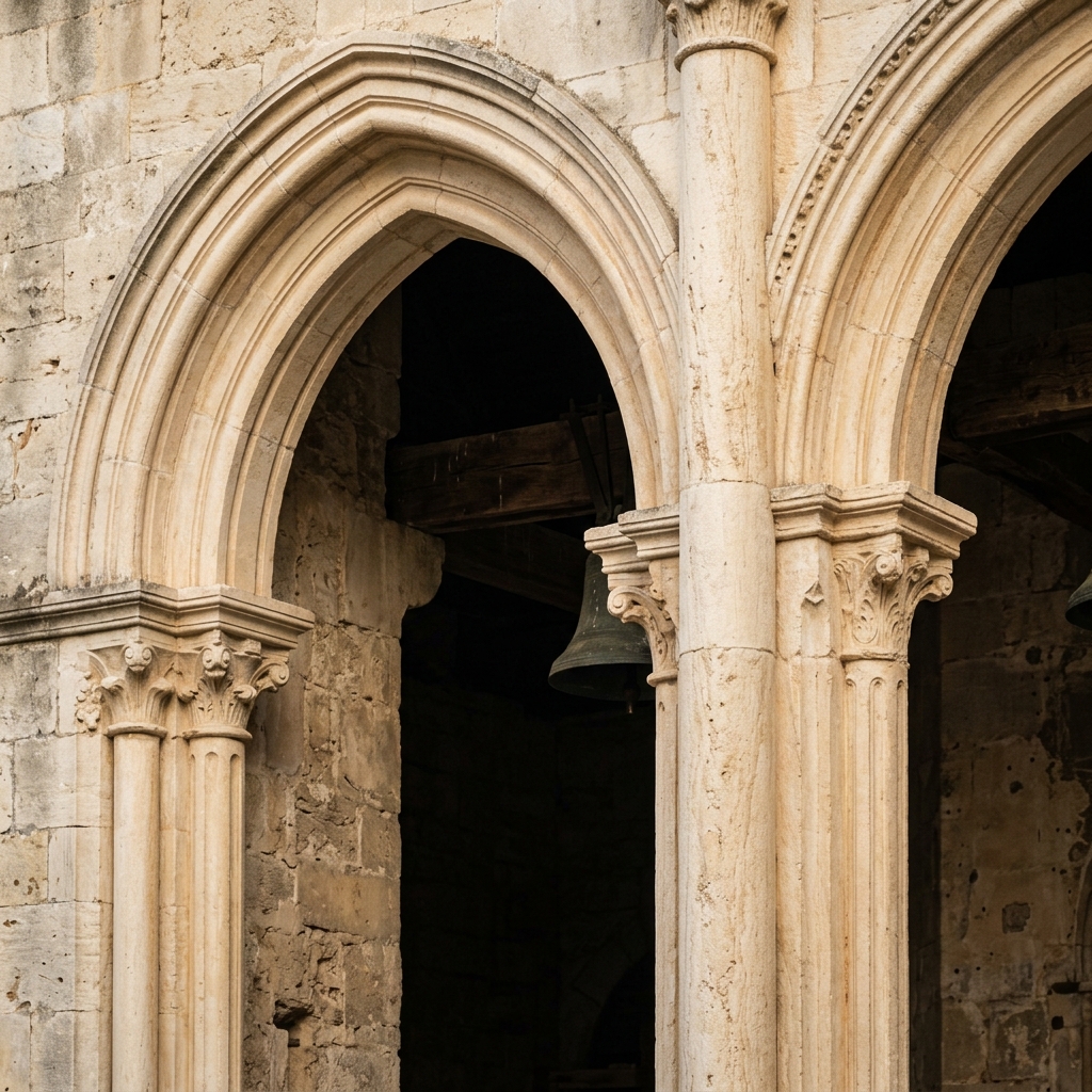 Detail of luxury stone architecture representing classical belltower structure